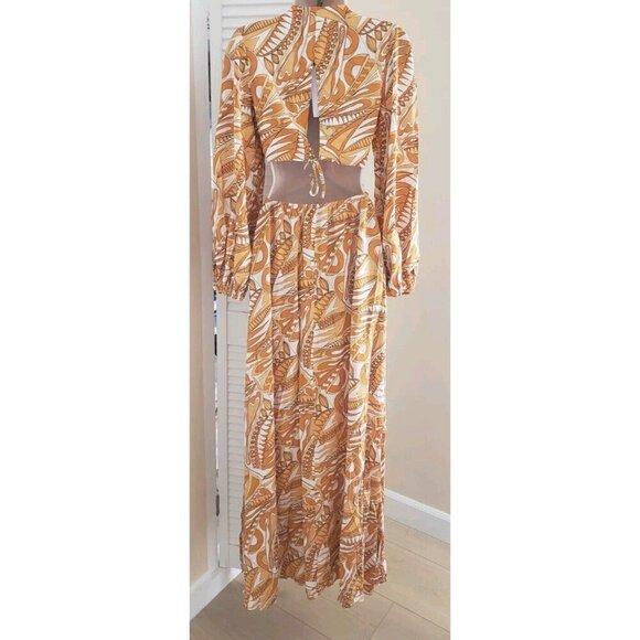 NWT AAKAA CUT OUT LONG SLEEVE ABSTRACT PRINT LONG DRESS SZ SMALL - Picture 5 of 9